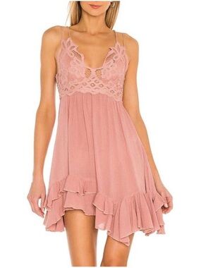 Free People Adella Lace-Trim Slip Dress in Dusty Pink